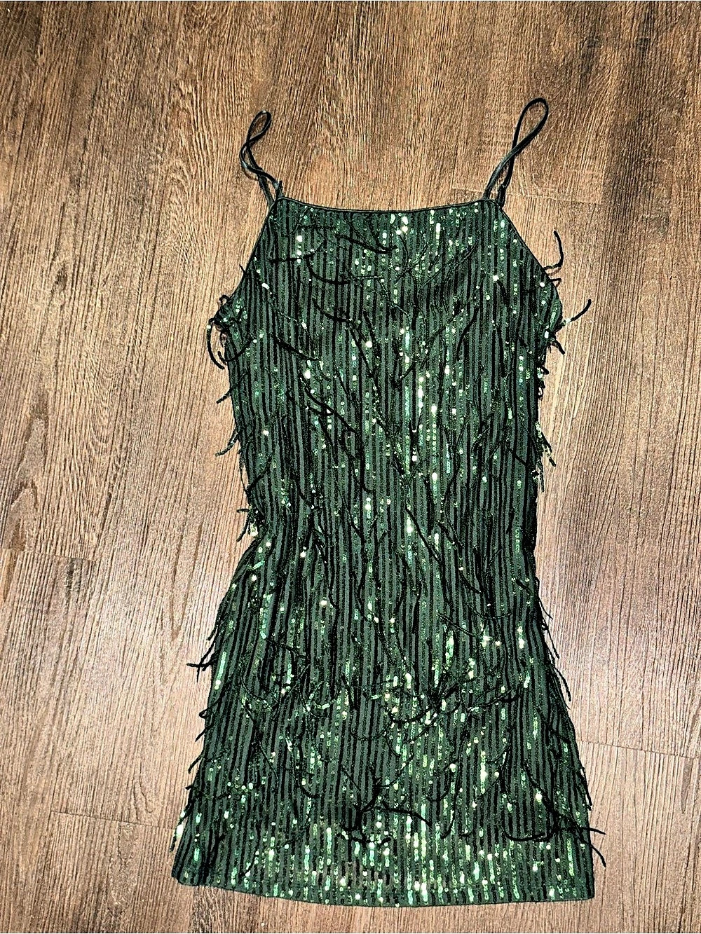 Green Sequin Fringe Mini Dress